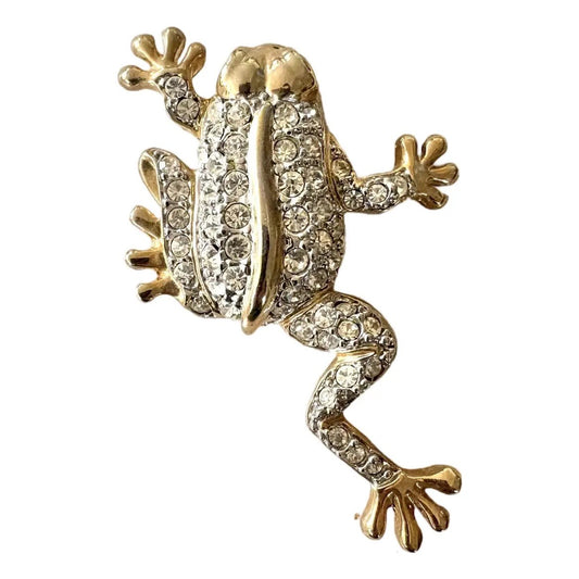 Vintage Goldtone and Rhinestone Frog Brooch