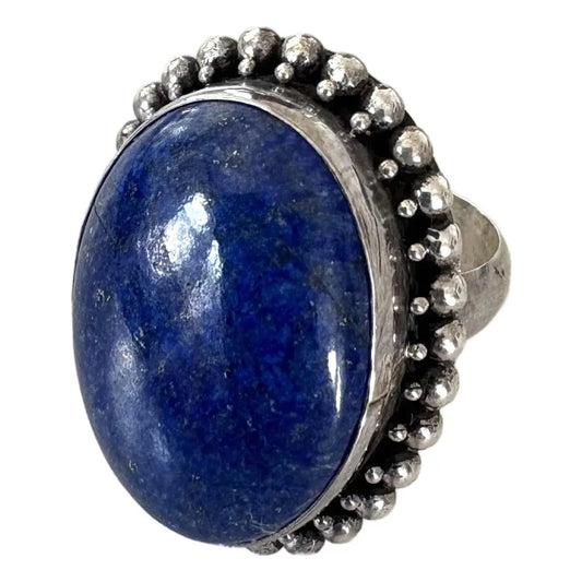 Anillo de cóctel de plata de ley con lapislázuli vintage